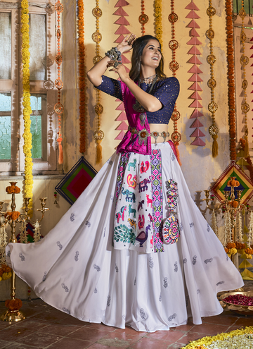 White color Muslin Cotton Navratri Chaniya Choli
